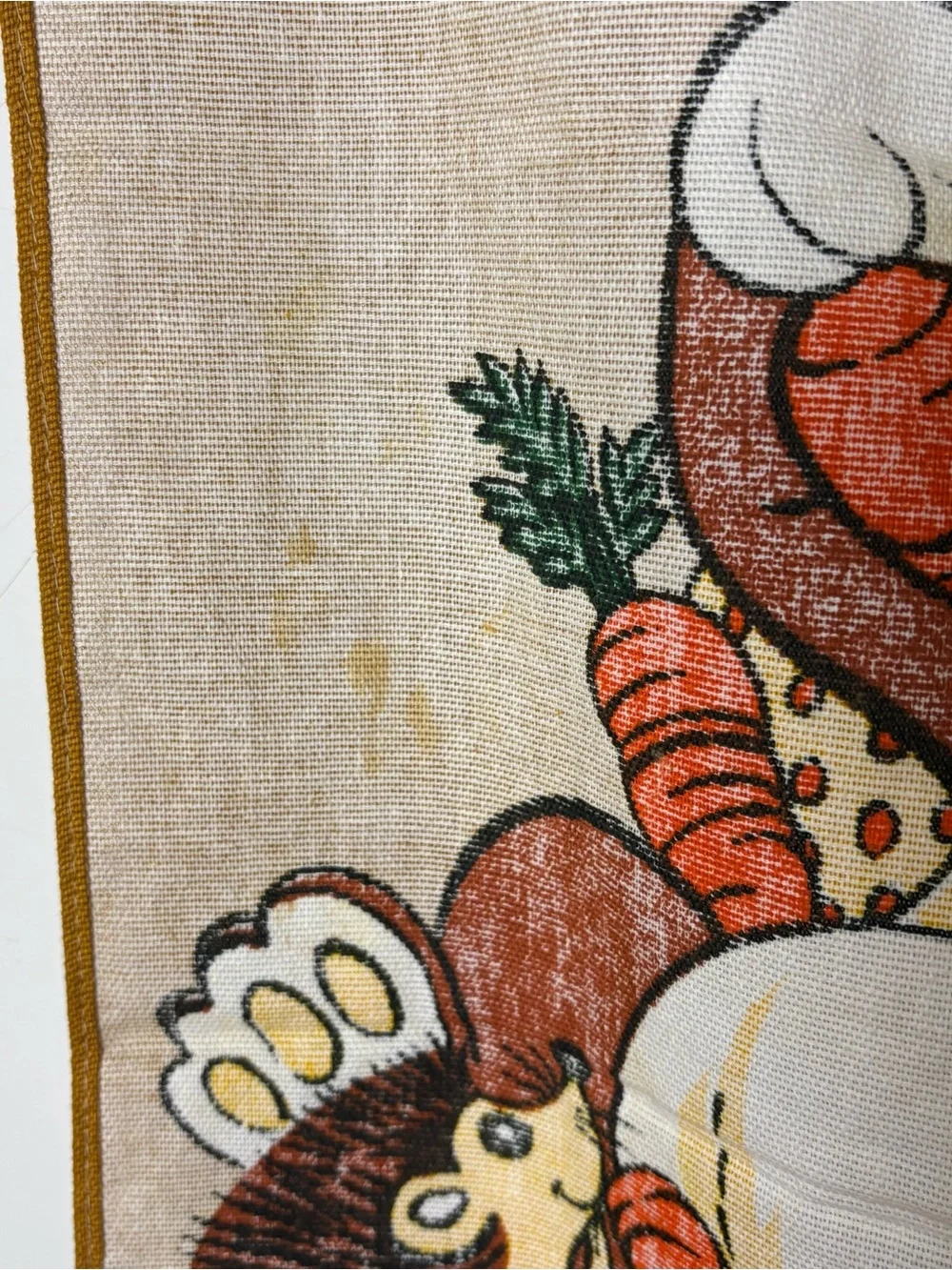 Vintage 70s Kitschy Rabbit Hedgehog Cotton Tea Towel